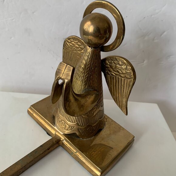 Vintage Brass 3D ANGEL Stocking Holder Mantel Hanger Long Arm India - Picture 2 of 10